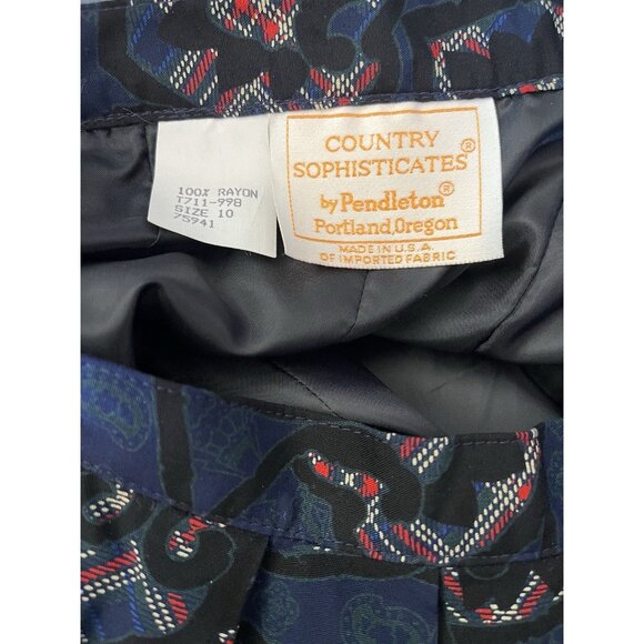 Vintage Country sophisticated By Pendleton Blue Black Printed MIDI Skirt Size 10 - Picture 3 of 6